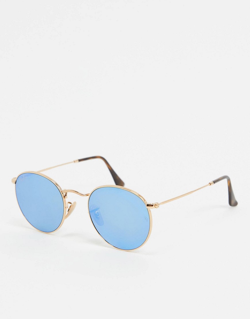Ray-ban - Occhiali da sole rotondi oro con lenti blu - ORB3447N
