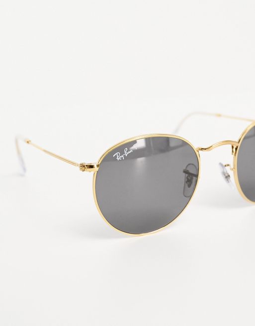 Ray Ban Occhiali da sole rotondi polarizzati nero e color oro ASOS
