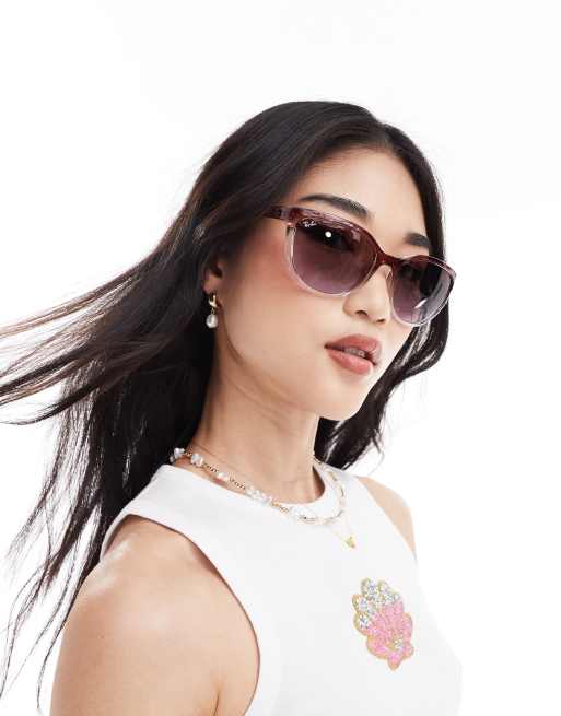 Ray Ban - Occhiali da sole rotondi rosa trasparente 