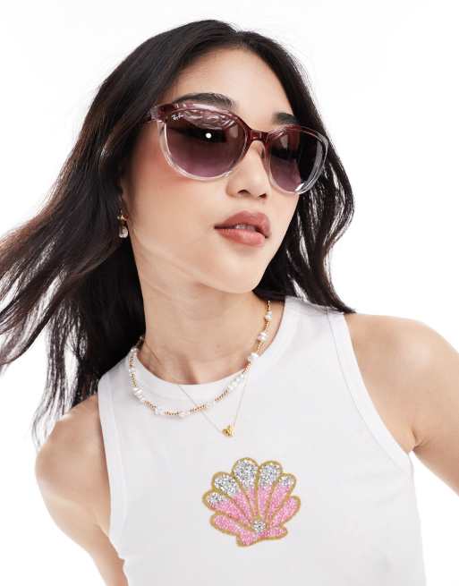 Ray Ban Occhiali da sole rotondi rosa trasparente ASOS