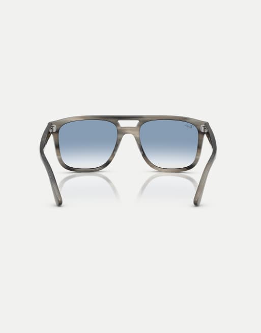 Ray-Ban - Occhiali da sole squadrati color grigio havana con lenti blu, 2 di 3