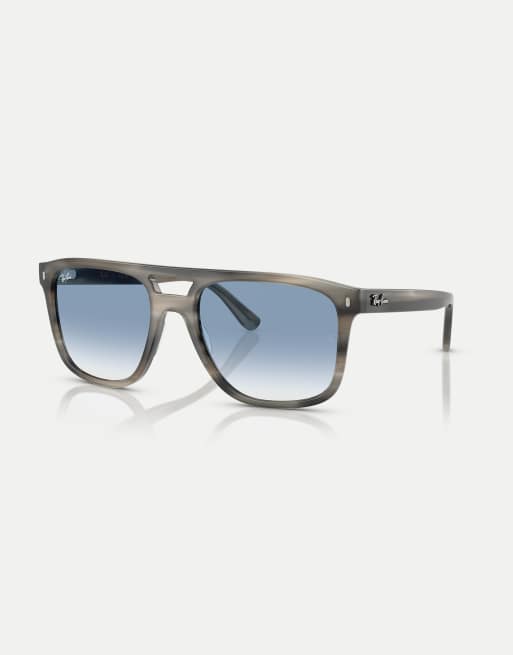 Ray-Ban - Occhiali da sole squadrati color grigio havana con lenti blu, 3 di 3