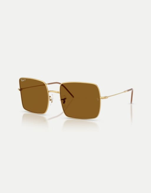 Ray-Ban - Occhiali da sole squadrati color oro arista con lenti marroni polarizzate