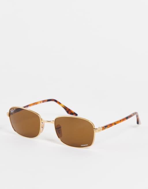 Ray Ban Occhiali da sole squadrati color oro e marrone ASOS