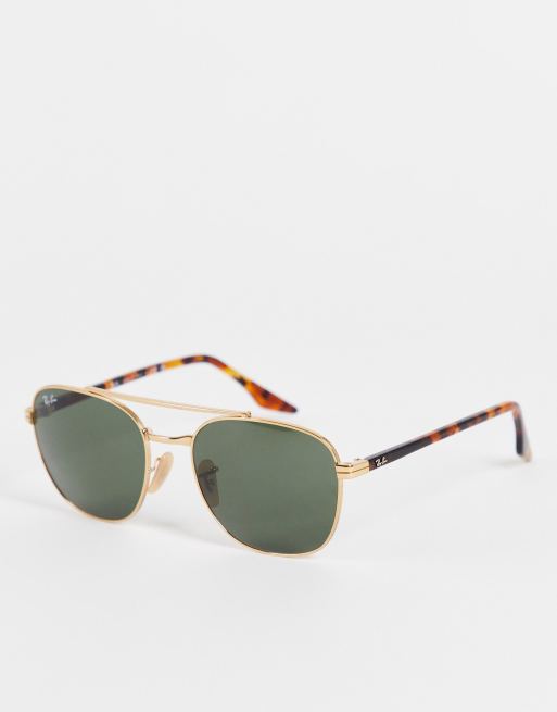 Ray-Ban - Occhiali da sole squadrati color oro e verde 