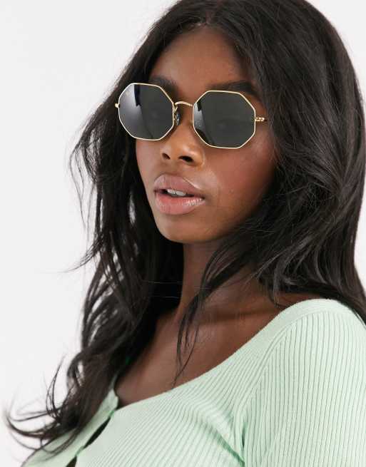 Ray-ban octagon sunglasses in gold ORB1973 | ASOS