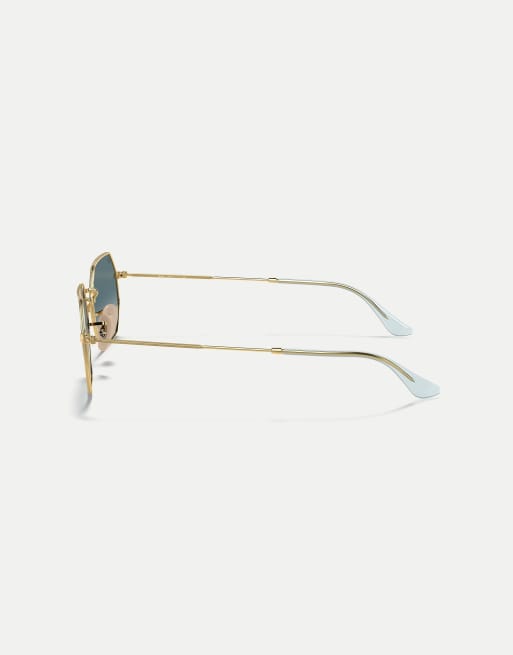 Ray-Ban Octagonal classic irregular sunglasses with blue lens in arista gold, 2 of 3
