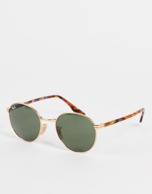 Ray-Ban – Okrągłe okulary przeciwsłoneczne w kolorze złotym i zielonym 