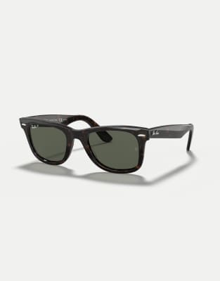 Original Wayfarer Classic - Eckige, polarisierte Sonnenbrille in Schildpattoptik mit grünen Gläsern-Braun Braun L