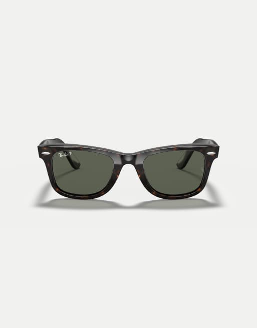 Ray-Ban – Original Wayfarer Classic – Eckige, polarisierte Sonnenbrille in Schildpattoptik mit grünen Gläsern, 2 von 3