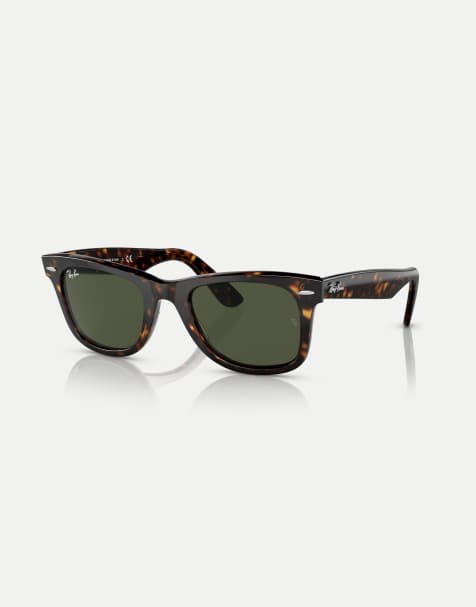 Ray-Ban Original wayfarer  square sunglasses with green lens in havana - view 1