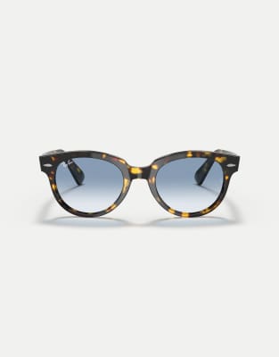 Ray-Ban - Orion - Eckige Sonnenbrille in gelbem Havana mit blauen Gläsern