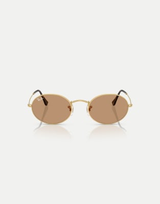 Ray-Ban Oval metal summer capsule oval sunglasses with brown lens in arista gold