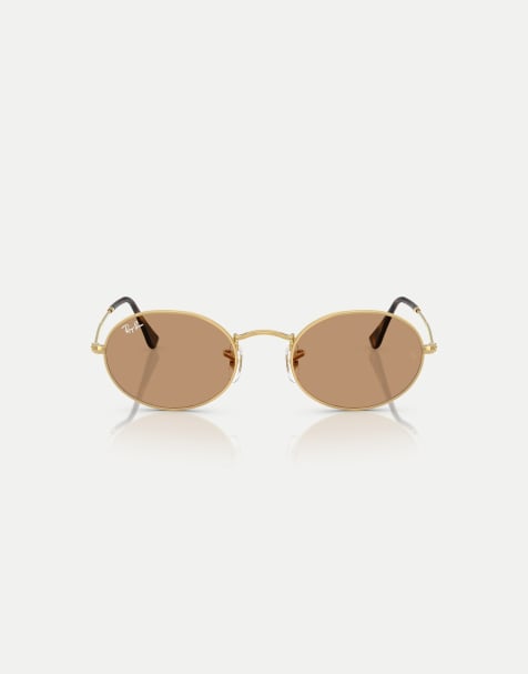 Ray-Ban Oval metal summer capsule oval sunglasses with brown lens in arista gold