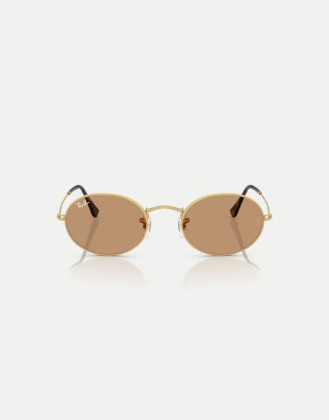 Ray-Ban Oval metal summer capsule oval sunglasses with green lens in arista gold - view 1