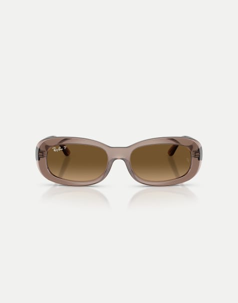 Ray-Ban Oval polarised sunglasses with brown lens in transparent beige - view 1
