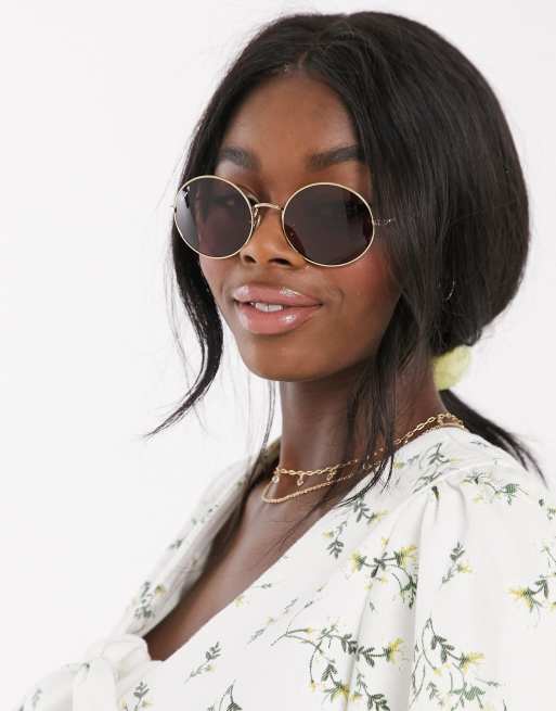 Ray-ban oval sunglasses in gold with pink lens ORB1970 | ASOS