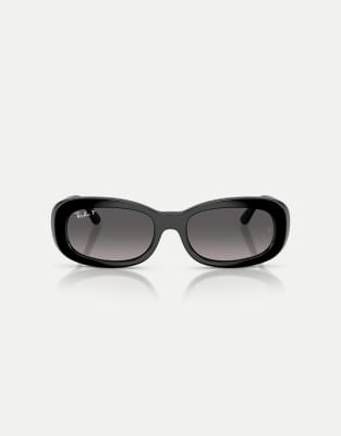 Ray-Ban - Ovale, polarisierte Sonnenbrille in Schwarz mit grauen Gläsern