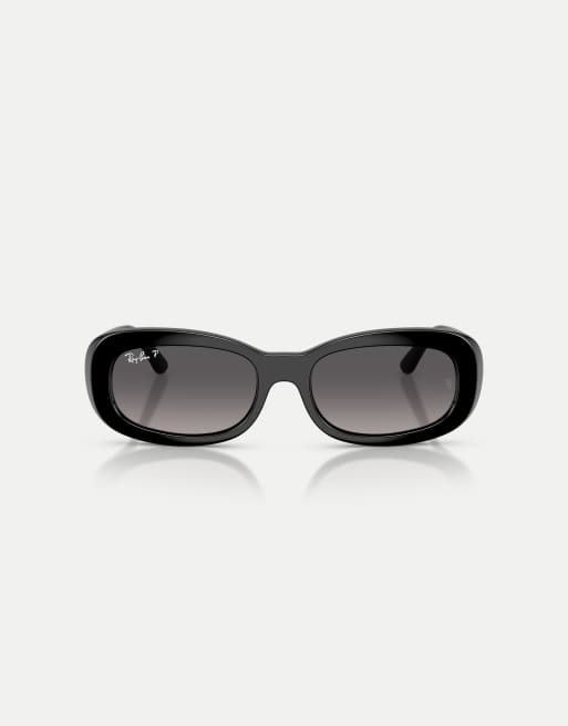 Ray-Ban – Ovale, polarisierte Sonnenbrille in Schwarz mit grauen Gläsern