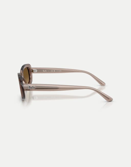 Ray-Ban – Ovale, polarisierte Sonnenbrille in transparentem Beige mit braunen Gläsern, 4 von 4