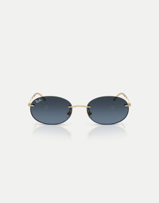 Ray-Ban - Ovale Sonnenbrille in Artista-Gold mit blauen Gläsern-Goldfarben