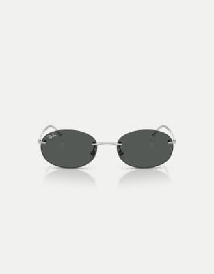 Ray-Ban - Ovale Sonnenbrille in Silber mit grauen Gläsern