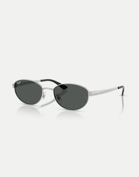 Ray-Ban – Ovale Sonnenbrille in Silber mit grauen Gläsern - view 1