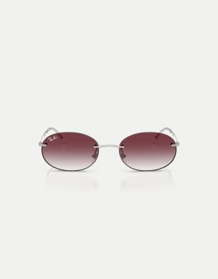 Ray-Ban - Ovale Sonnenbrille in Silber mit lila Gläsern