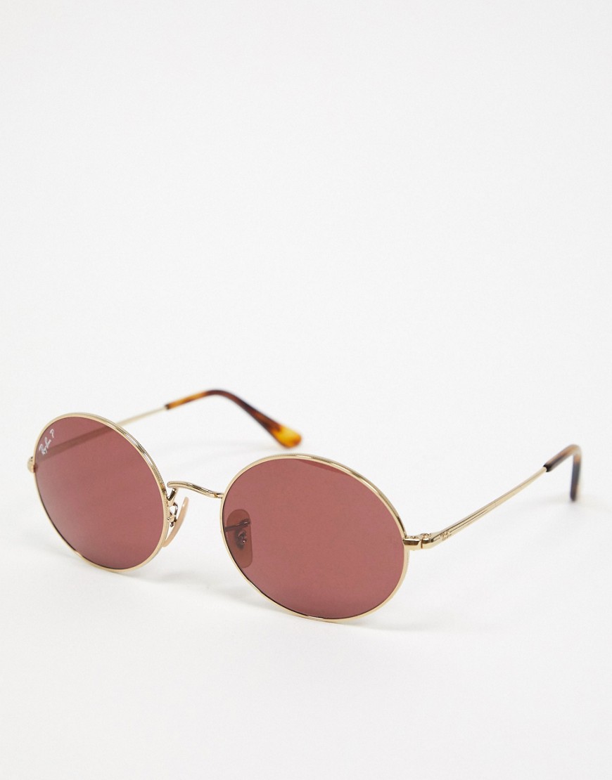 Ray-ban - Ovale zonnebril in goud met roze glazen ORB1970