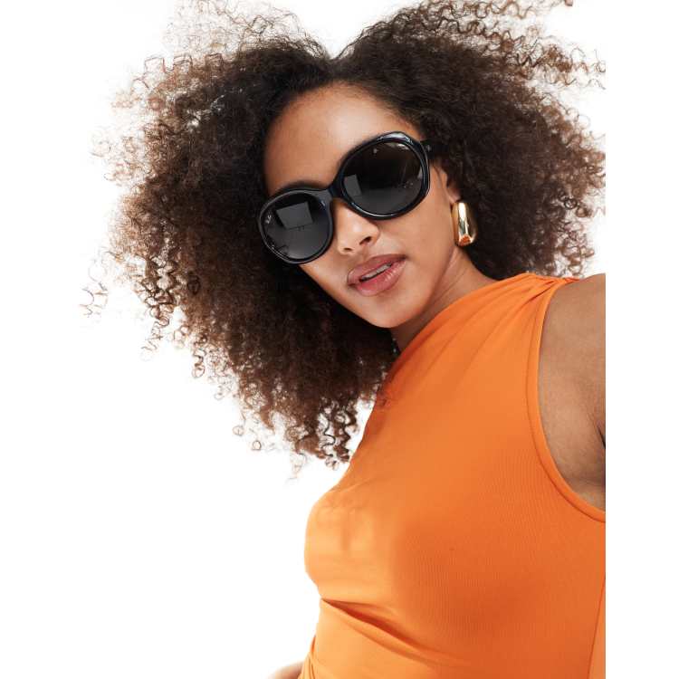 Ban oversized round sunglasses in black Black Glitter Acetate Round Pearl Sunglasses 5391 ClassicfuncenterShops Ray