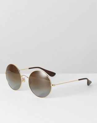 ray ban oversized round sunglasses in brown fade
