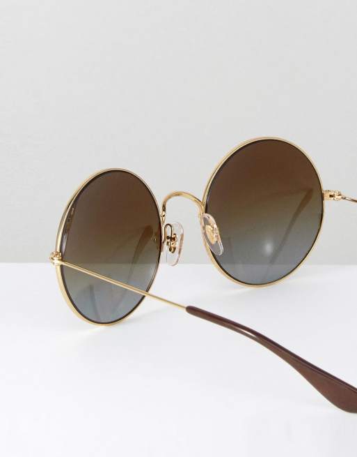 ray ban oversized round sunglasses in brown fade