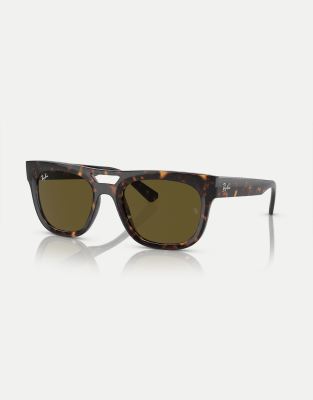 Ray-Ban - Phil - Eckige Sonnenbrille in Dunkelbraun mit Schildpatt-Optik und Gläsern in Braun-Brown