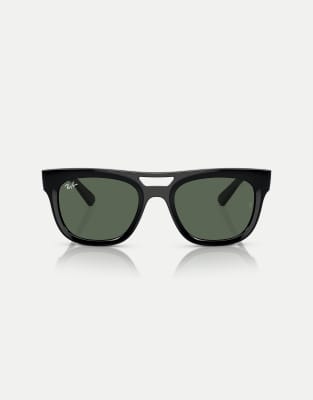 Ray-Ban - Phil - Eckige Sonnenbrille in Schwarz mit grünen Gläsern