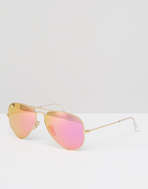 Ray-Ban – Pilotensonnenbrille aus Metall mit rosafarbenen, verspiegelten Gläsern