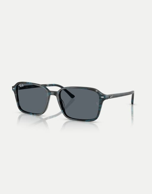 Ray-Ban – Raimond – Eckige Sonnenbrille in transparentem Fantasy-Blau und Grau mit blauen Gläsern, 2 von 3