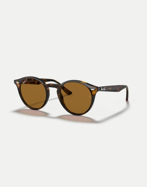 Ray-Ban rb2180 round polarised sunglasses in tortoise with brown lens in light dark brown