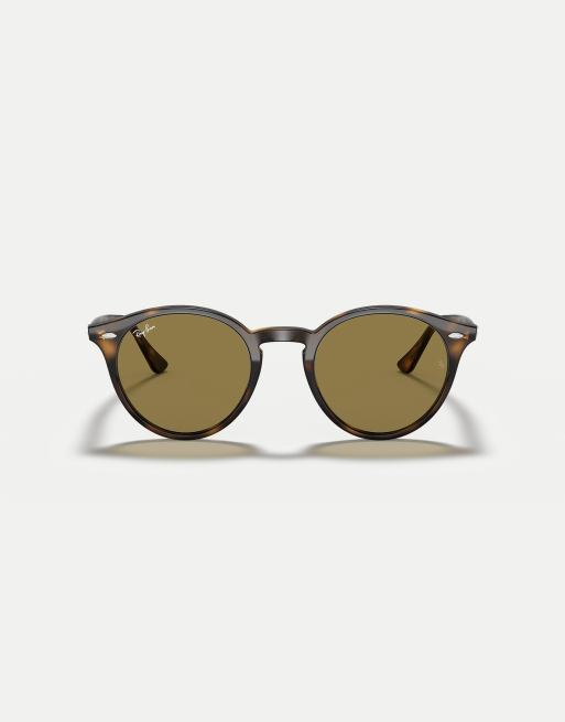 Ray Ban rb2180 round sunglasses in tortoise with grey lens in light dark brown