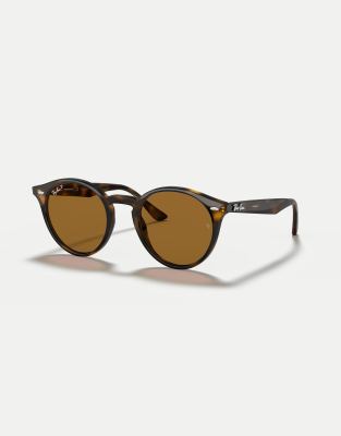 Ray-Ban - RB2180 - Runde Sonnenbrille in Schildpatt-Optik in hellerem Dunkelbraun mit braunen, polarisierten Gläsern-Bro...