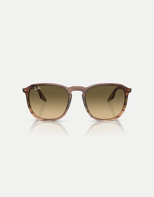 Ray-Ban – Rb2203 – Eckige, gestreifte Sonnenbrille in Braun und Grün mit braunen Gläsern