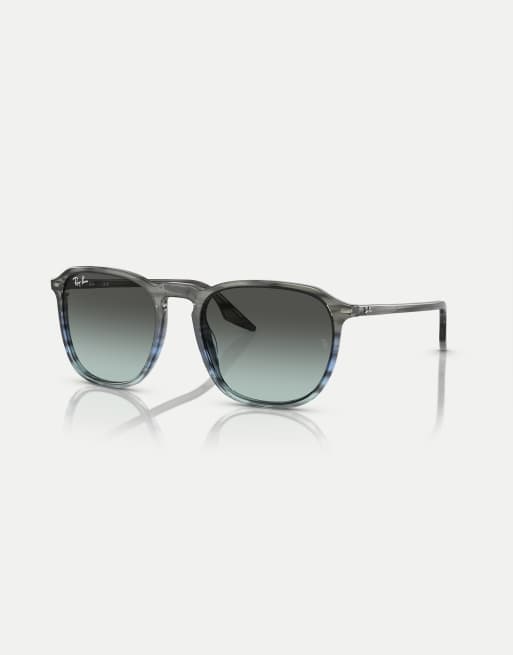 Ray-Ban – Rb2203 – Eckige, gestreifte Sonnenbrille in Grau und Blau mit blauen Gläsern, 2 von 3