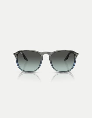 Ray-Ban - Rb2203 - Lunettes de soleil carrées à verts bleus - Gris rayé et bleu - view 1