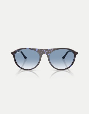 Ray-Ban Rb2215 square sunglasses with blue lens in havana blue turtle - view 1