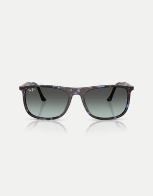 Ray-Ban - Rb2216 - Rechteckige Sonnenbrille in Havana-Schildpatt-Blau mit blauen Gläsern-Braun