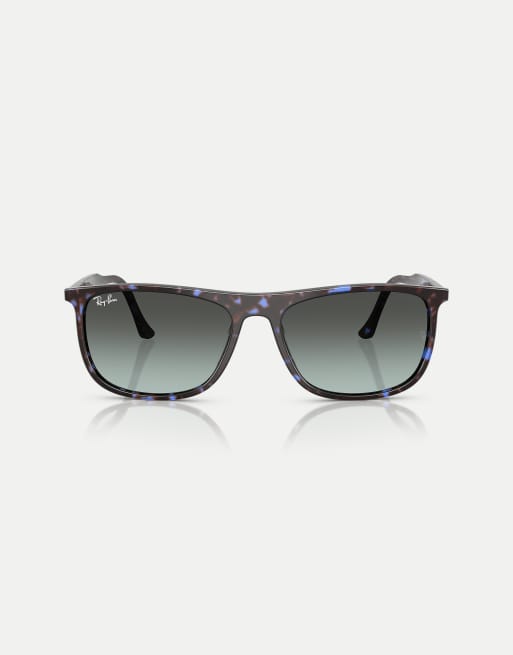 Ray-Ban – Rb2216 – Rechteckige Sonnenbrille in Havana-Schildpatt-Blau mit blauen Gläsern