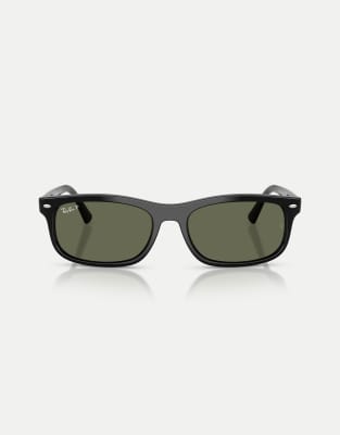 RB2224 - Rechteckige, polarisierte Sonnenbrille in Schwarz mit grünen Gläsern Schwarz XXL