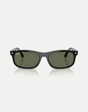 Ray-Ban Rb2224 rectangle polarised sunglasses with green lens in black
