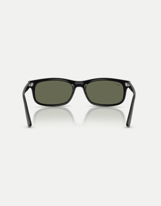 Ray-Ban Rb2224 rectangle polarised sunglasses with green lens in black, 3 of 4