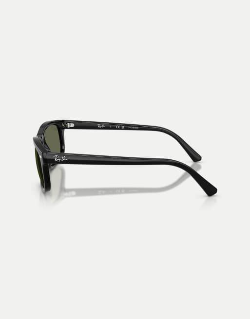 Ray-Ban Rb2224 rectangle polarised sunglasses with green lens in black, 4 of 4