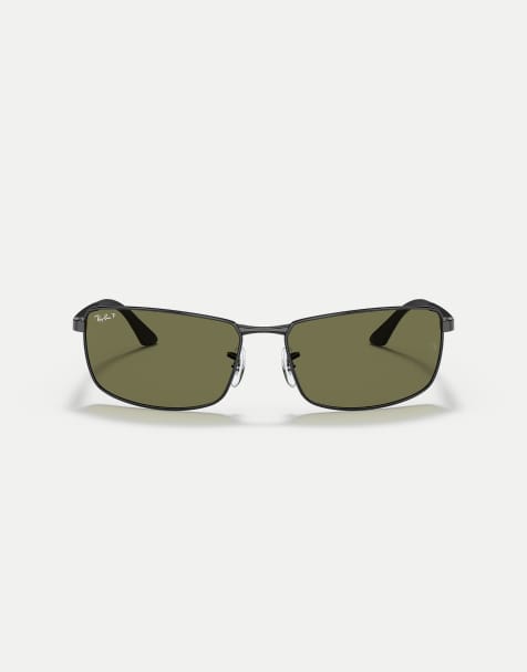 Ray-Ban Rb3498 gafas de sol rectangulares polarizadas con lente verde en negro - view 1